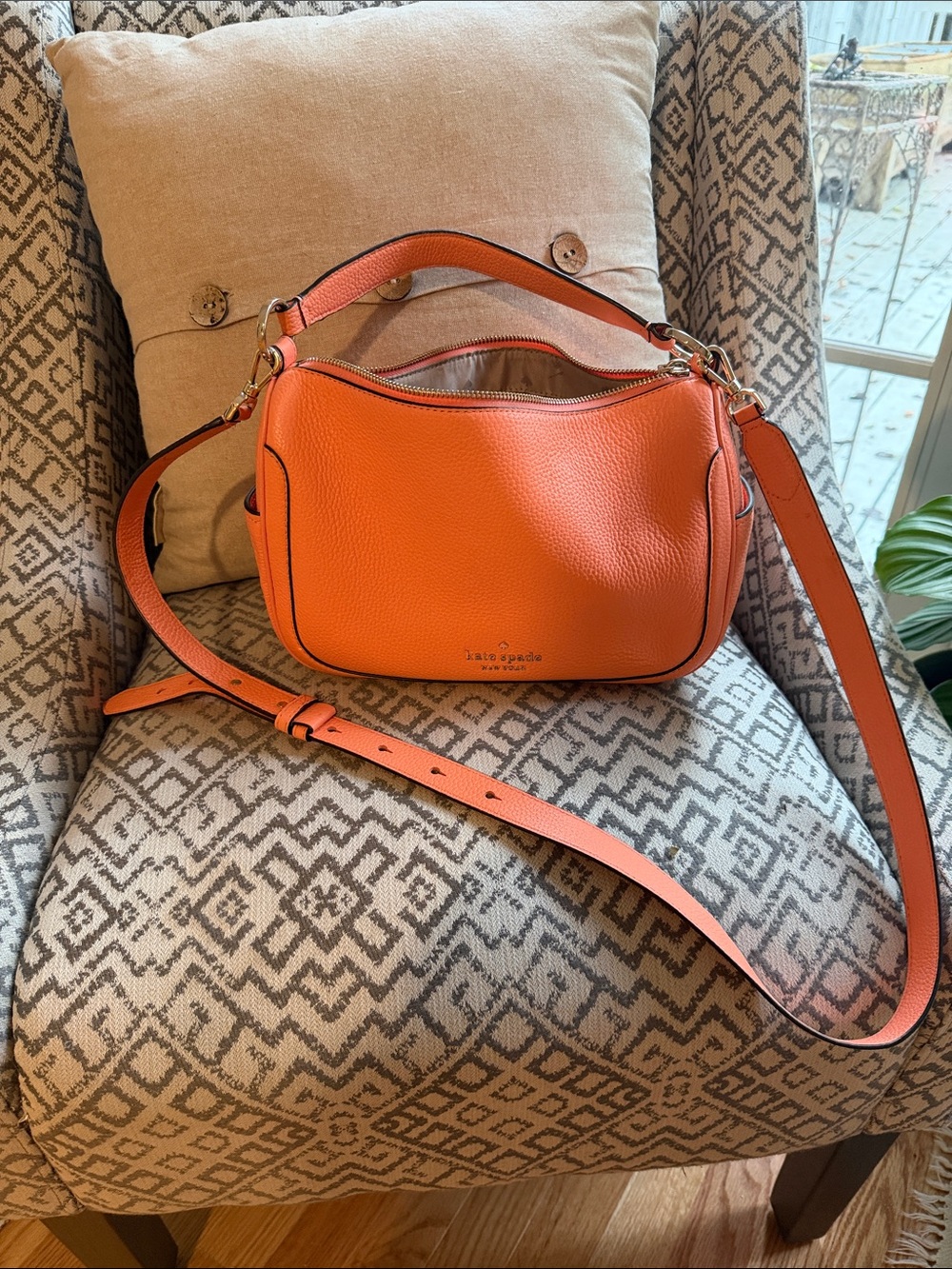 kate spade orange leather pebbled crossbody bag